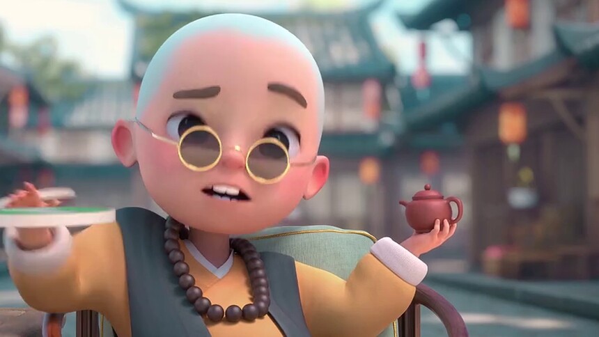大热天 小和尚监督三人卖艺