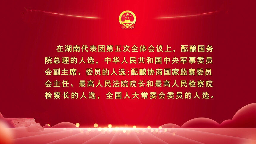 湖南代表团举行第五次全体会议 酝酿有关人选 张庆伟出席 毛伟明刘俊臣出席