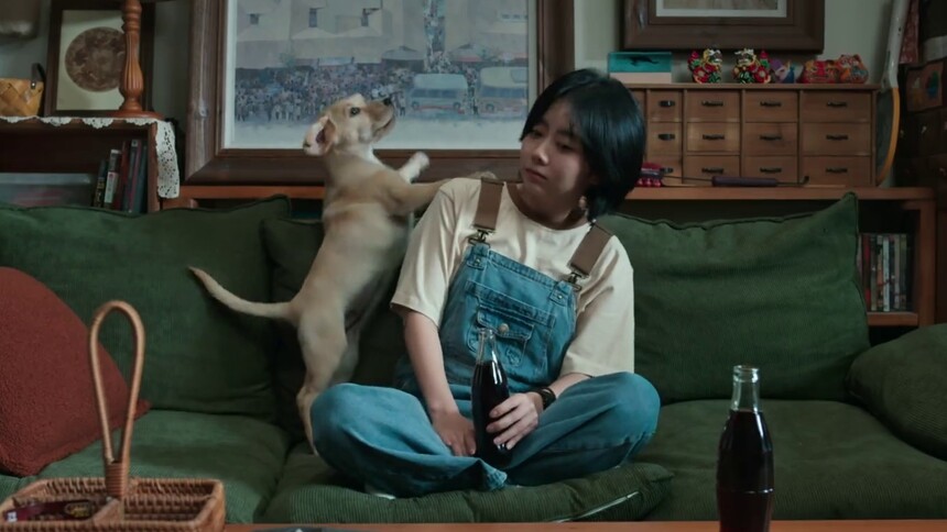 李妍为狗狗取名“可乐”