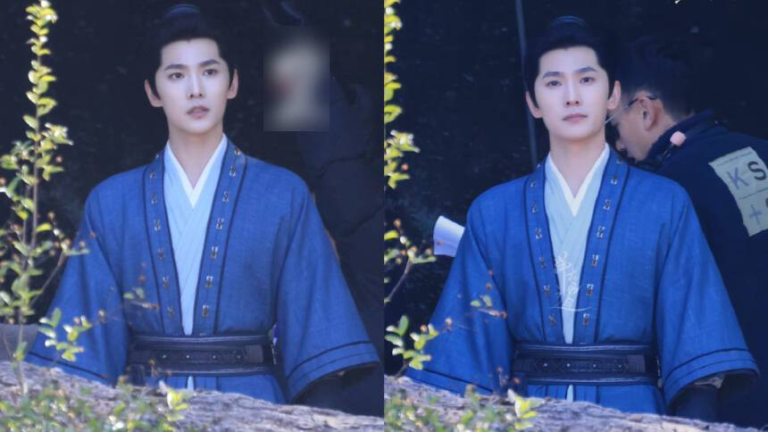 杨洋《雨霖铃》蓝衣路透 剑眉星目气质出众