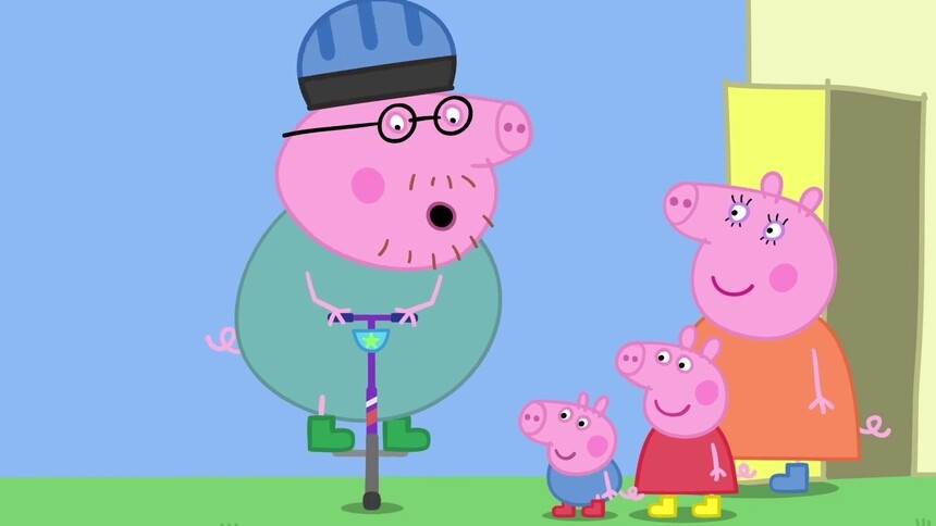 佩奇一家玩跳跳杆，只有猪妈妈能轻松驾驭
