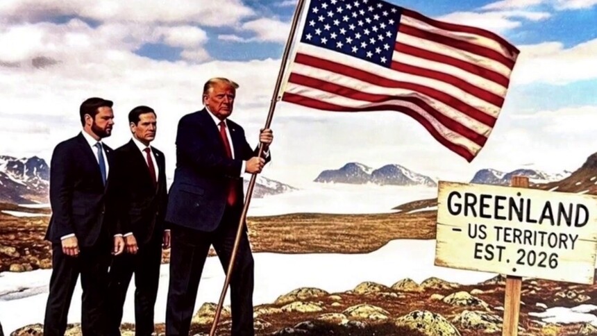 特朗普发布合成图：手持美国旗登上格陵兰岛
