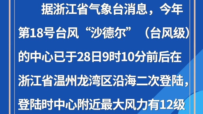 台风“沙德尔”在浙江龙湾二次登陆